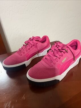 Puma Women's Hot Pink Suede Platform Sneakers with Gold Accent